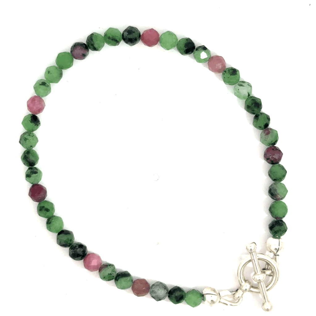 Ruby Zoisite Gemstone Bracelet – with Sterling Silver Toggle (Hope, Gratitude & Peace)