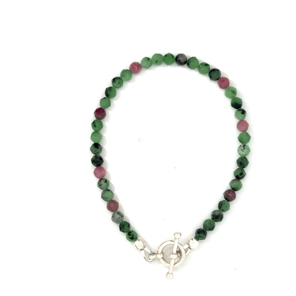 Ruby Zoisite Gemstone Bracelet – with Sterling Silver Toggle (Hope, Gratitude & Peace)
