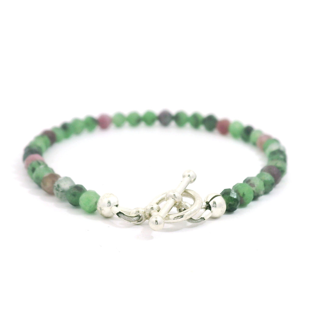 Ruby Zoisite Gemstone Bracelet – with Sterling Silver Toggle (Hope, Gratitude & Peace)