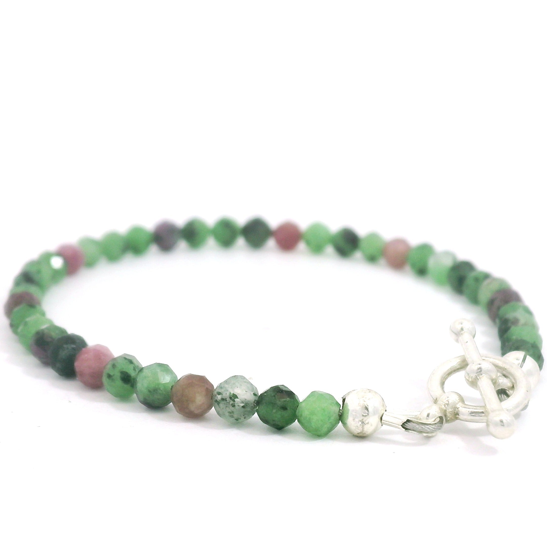 Ruby Zoisite Gemstone Bracelet – with Sterling Silver Toggle (Hope, Gratitude & Peace)