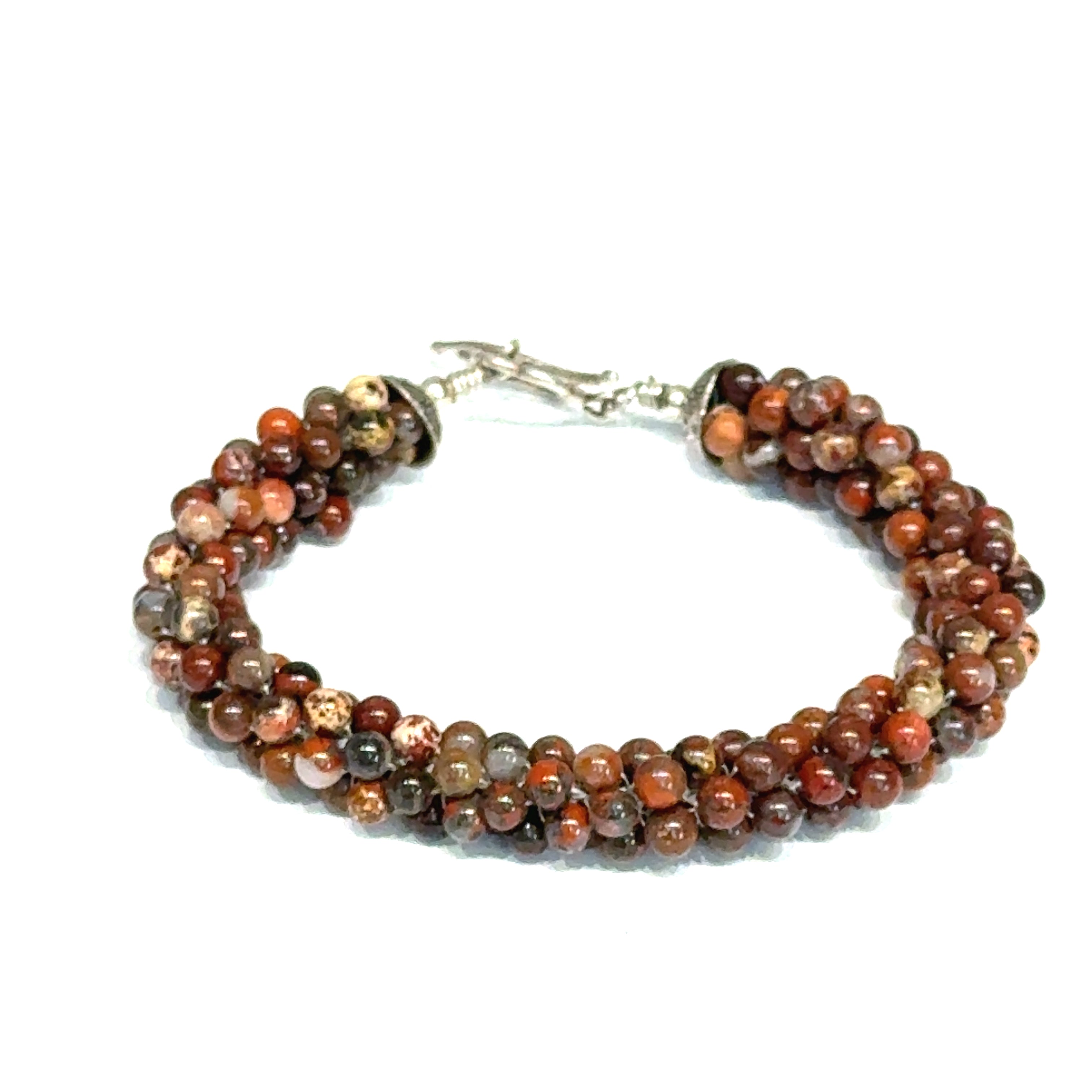 Brecciated Jasper Bulgarian Crochet Bracelet | Sterling Silver Toggle | Handmade Boston