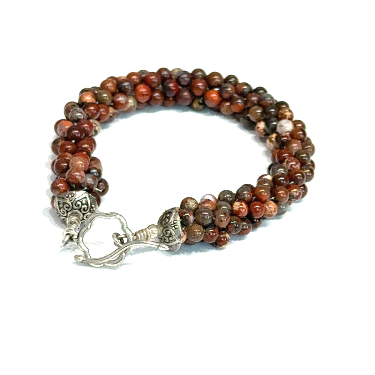 Brecciated Jasper Bulgarian Crochet Bracelet | Sterling Silver Toggle | Handmade Boston