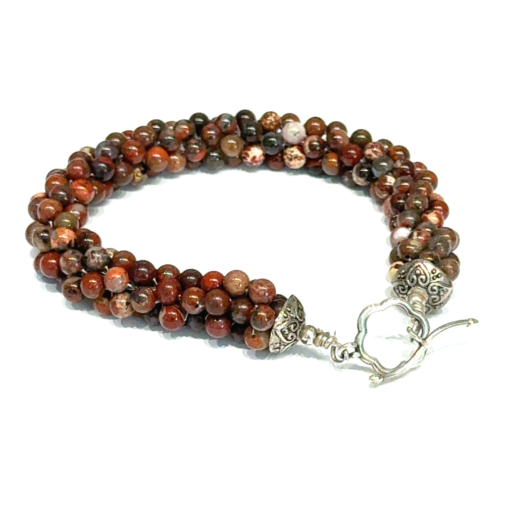 Brecciated Jasper Bulgarian Crochet Bracelet | Sterling Silver Toggle | Handmade Boston