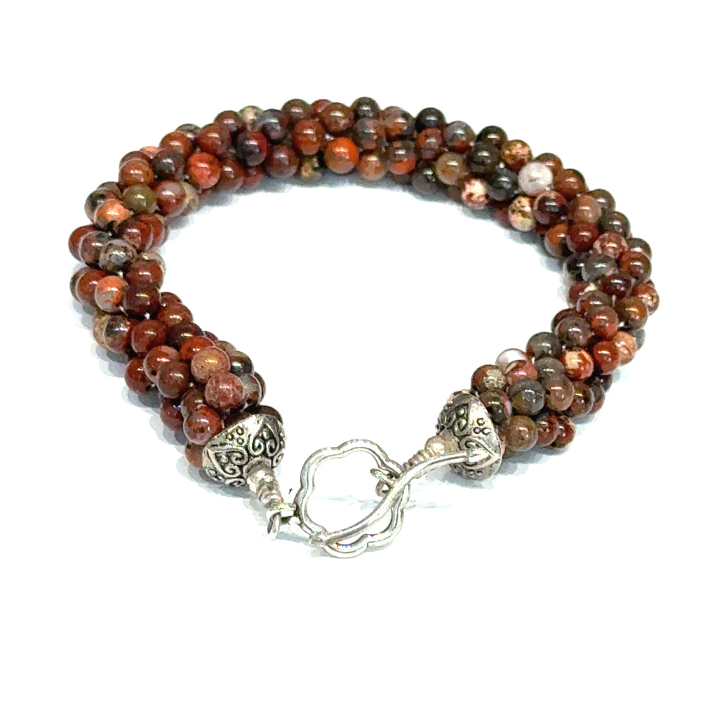 Brecciated Jasper Bulgarian Crochet Bracelet | Sterling Silver Toggle | Handmade Boston