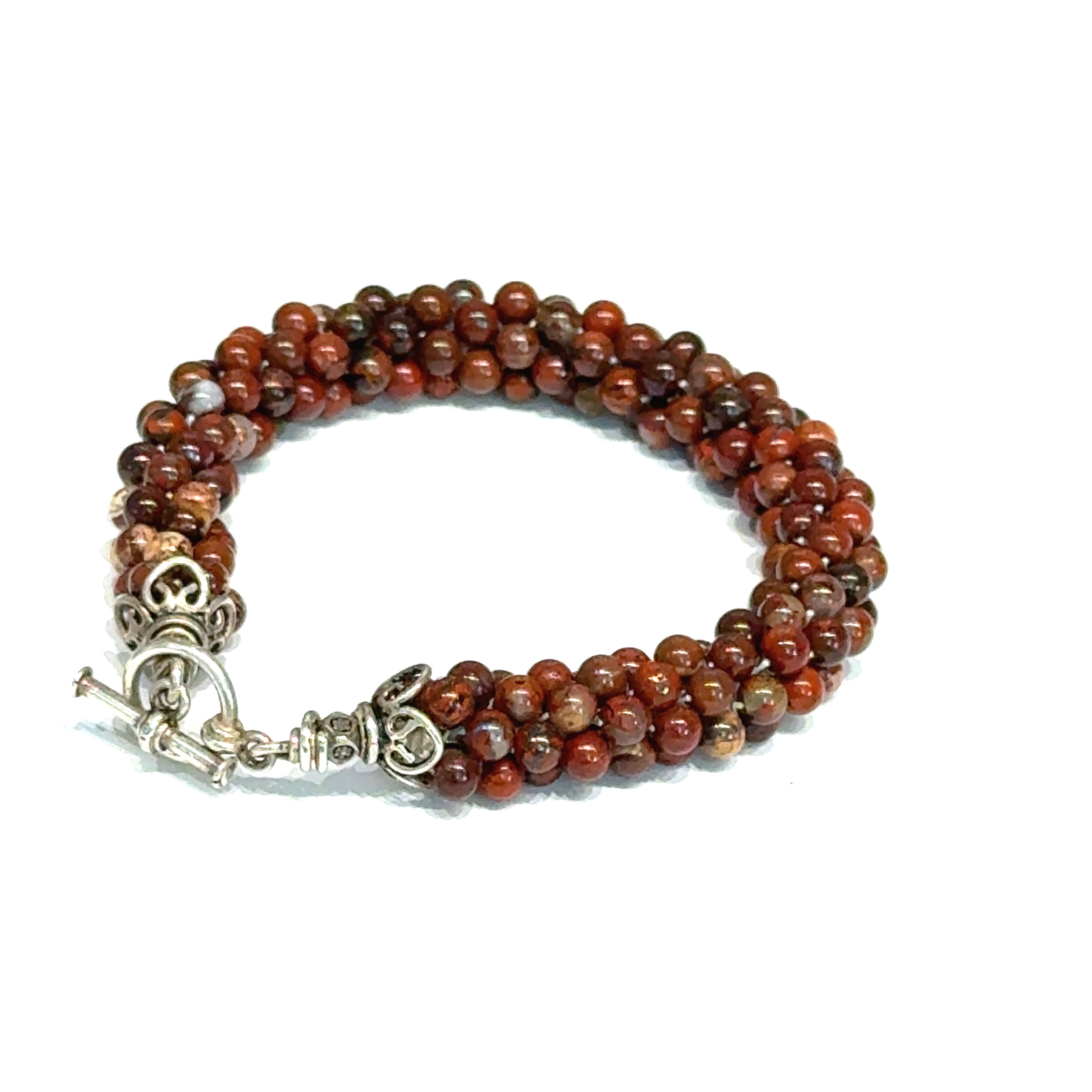 Brecciated Jasper Bulgarian Crochet Bracelet | Sterling Silver Toggle | Handmade Boston