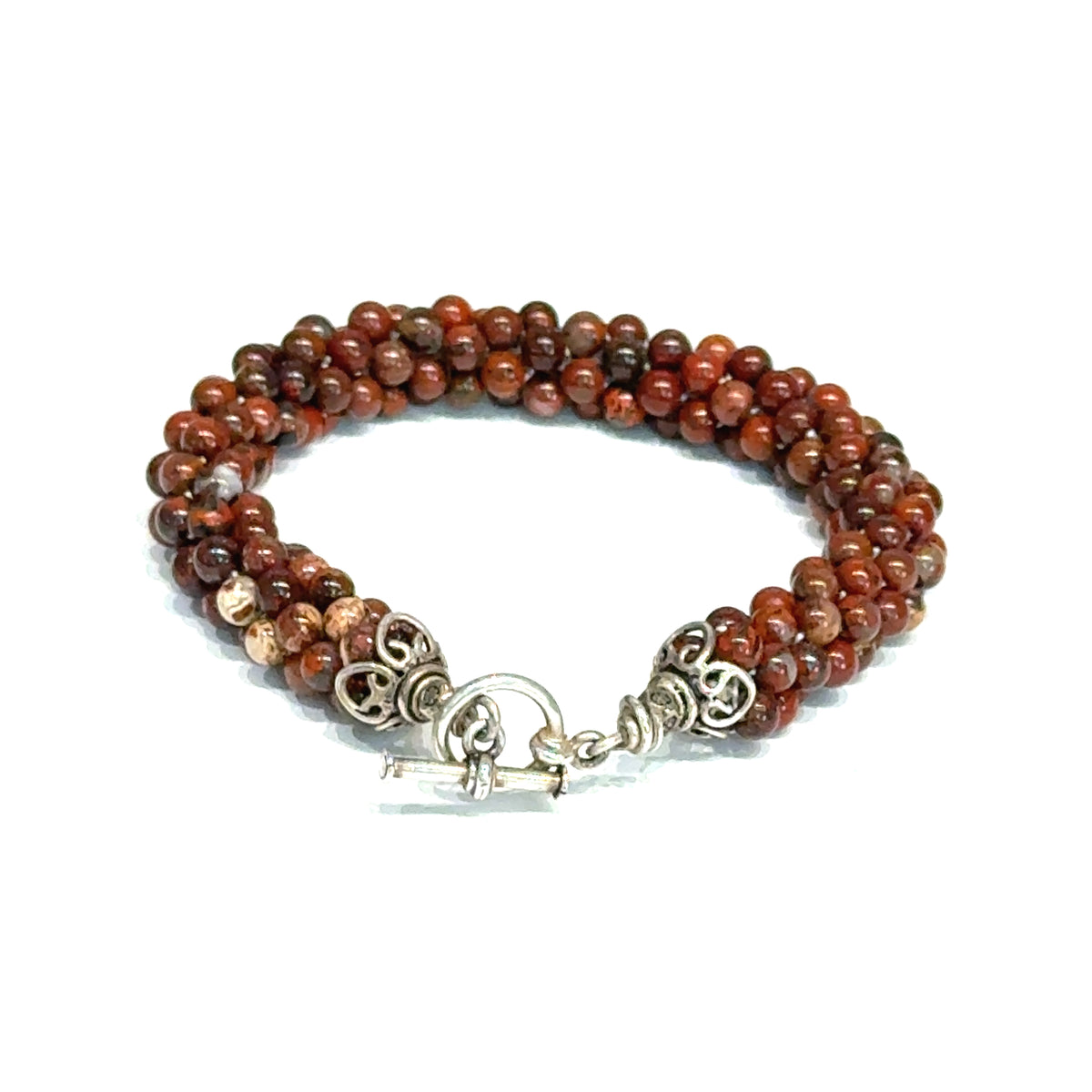 Brecciated Jasper Bulgarian Crochet Bracelet | Sterling Silver Toggle | Handmade Boston