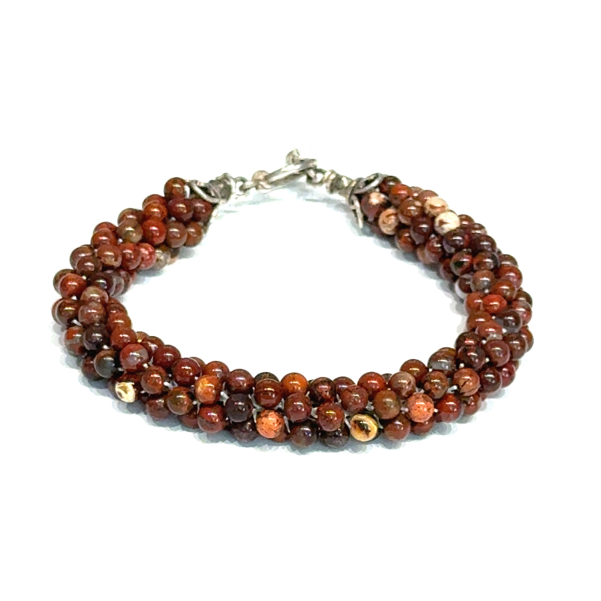 Brecciated Jasper Bulgarian Crochet Bracelet | Sterling Silver Toggle | Handmade Boston