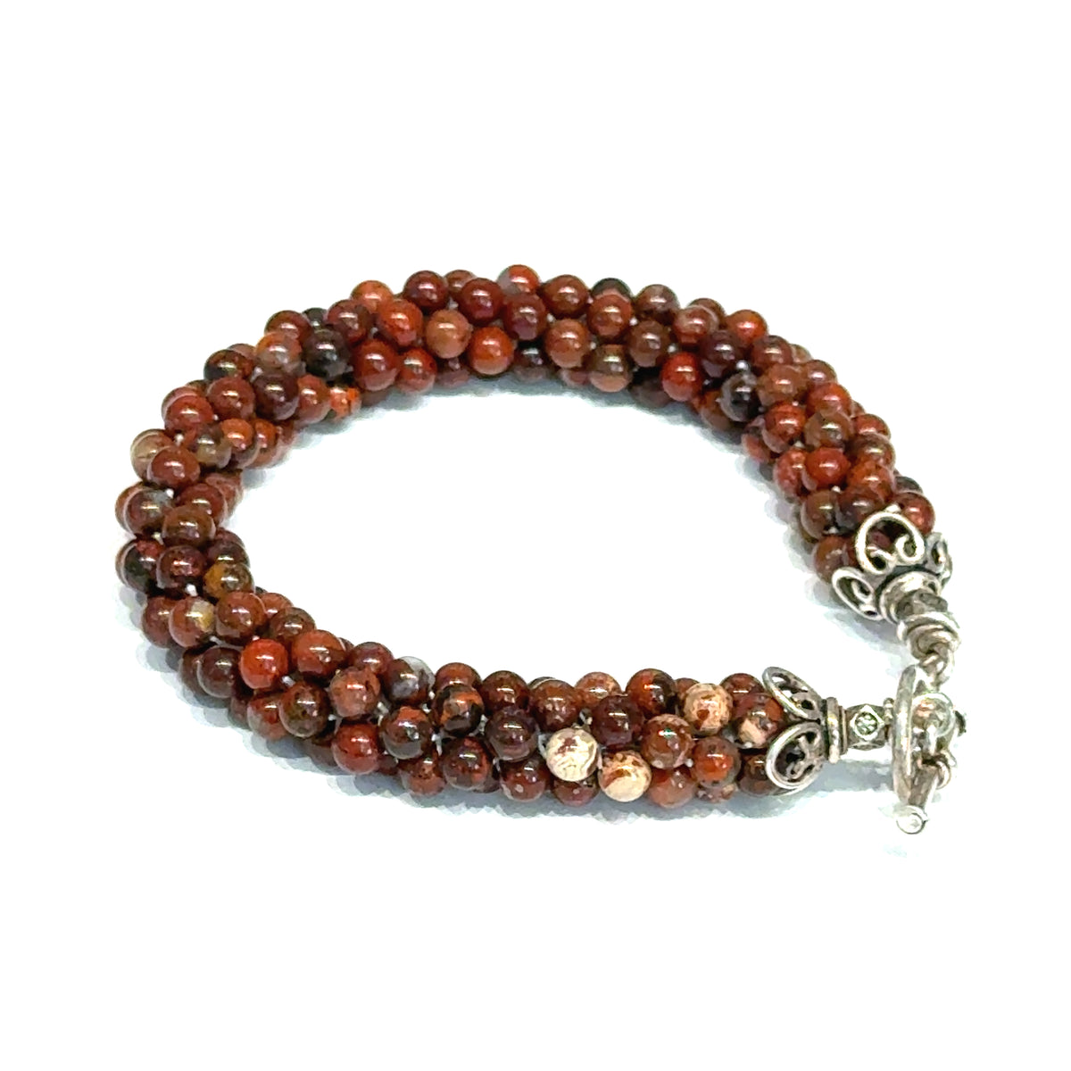 Brecciated Jasper Bulgarian Crochet Bracelet | Sterling Silver Toggle | Handmade Boston