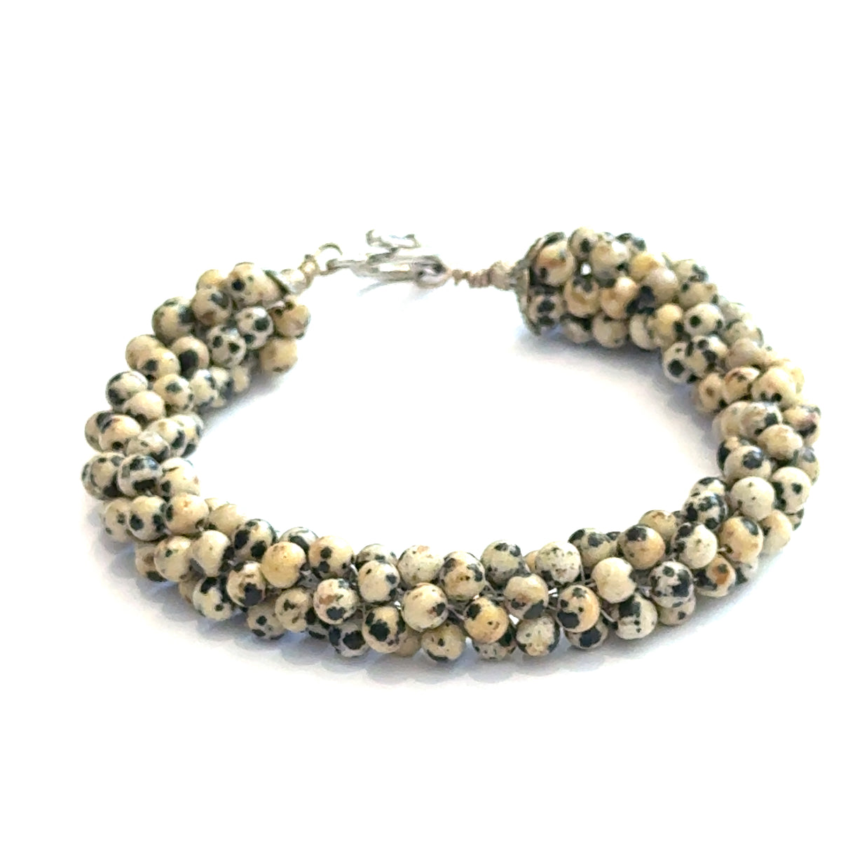 Dalmatian Jasper Gemstone Crocheted Bracelet Playful Spirit. Grounded Soul.