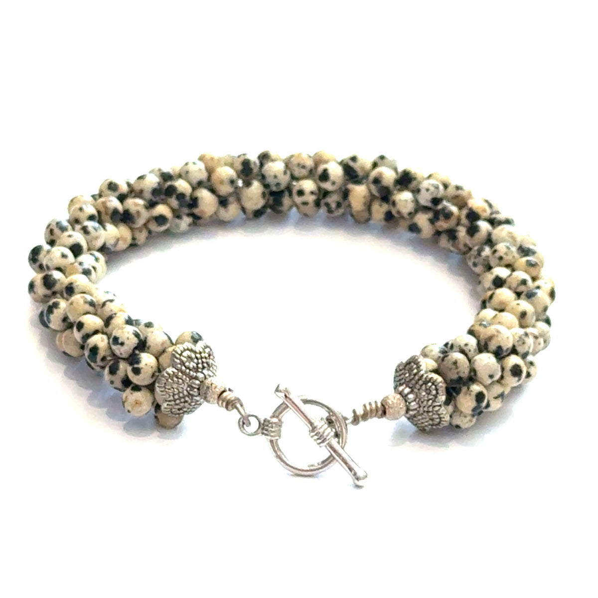 Dalmatian Jasper Gemstone Crocheted Bracelet Playful Spirit. Grounded Soul.