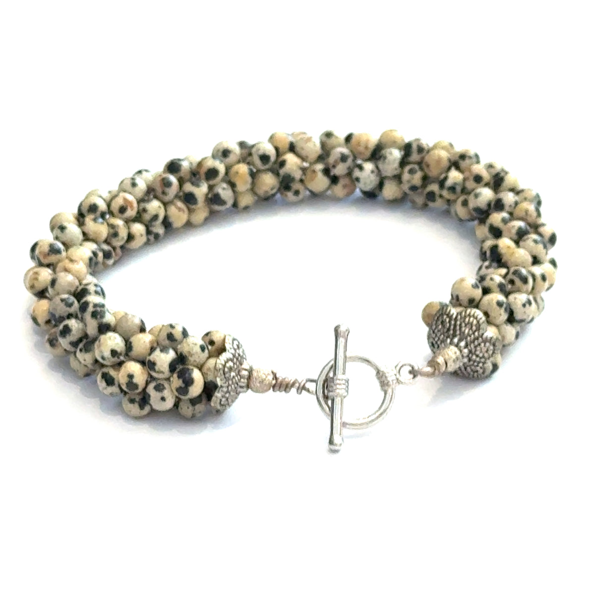 Dalmatian Jasper Gemstone Crocheted Bracelet Playful Spirit. Grounded Soul.