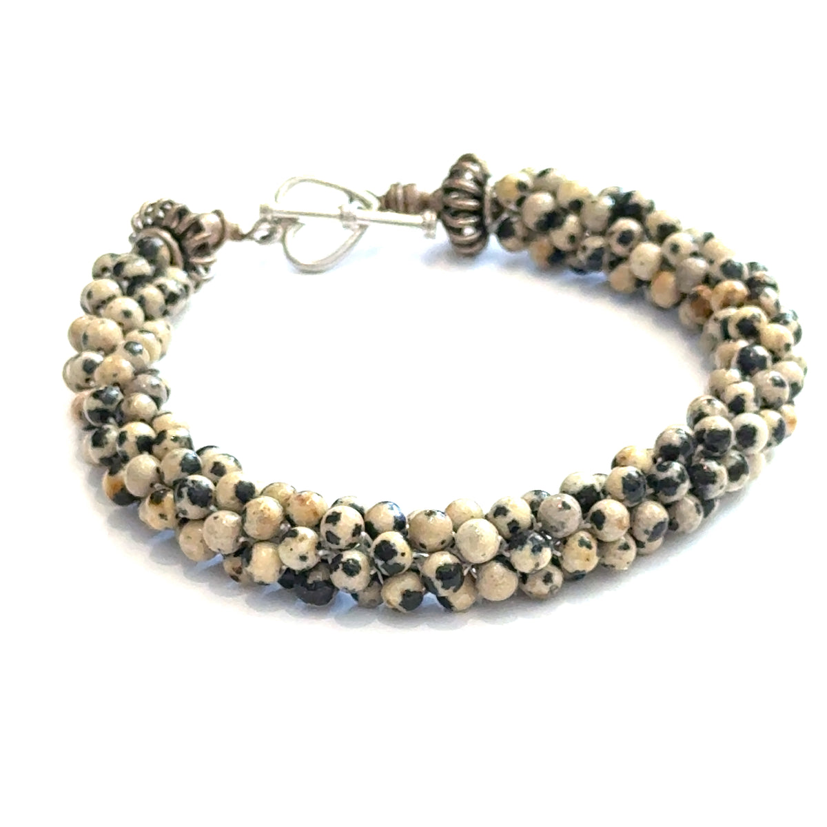 Dalmatian Jasper Gemstone Crocheted Bracelet Playful Spirit. Grounded Soul.