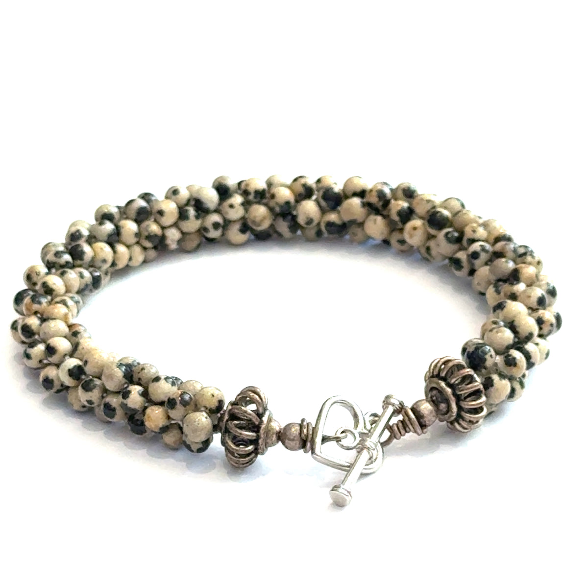 Dalmatian Jasper Gemstone Crocheted Bracelet Playful Spirit. Grounded Soul.