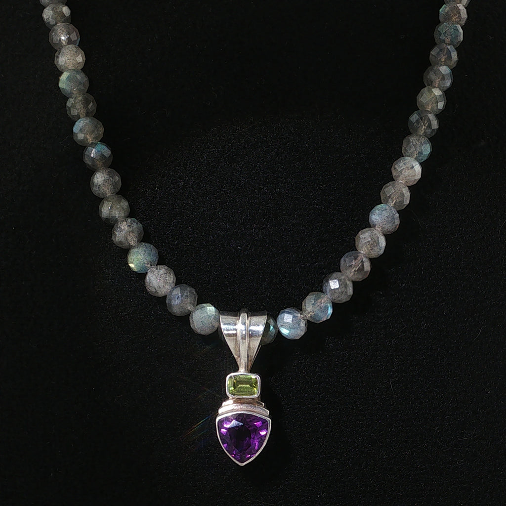 Labradorite, Amethyst & Peridot Sterling Silver Necklace