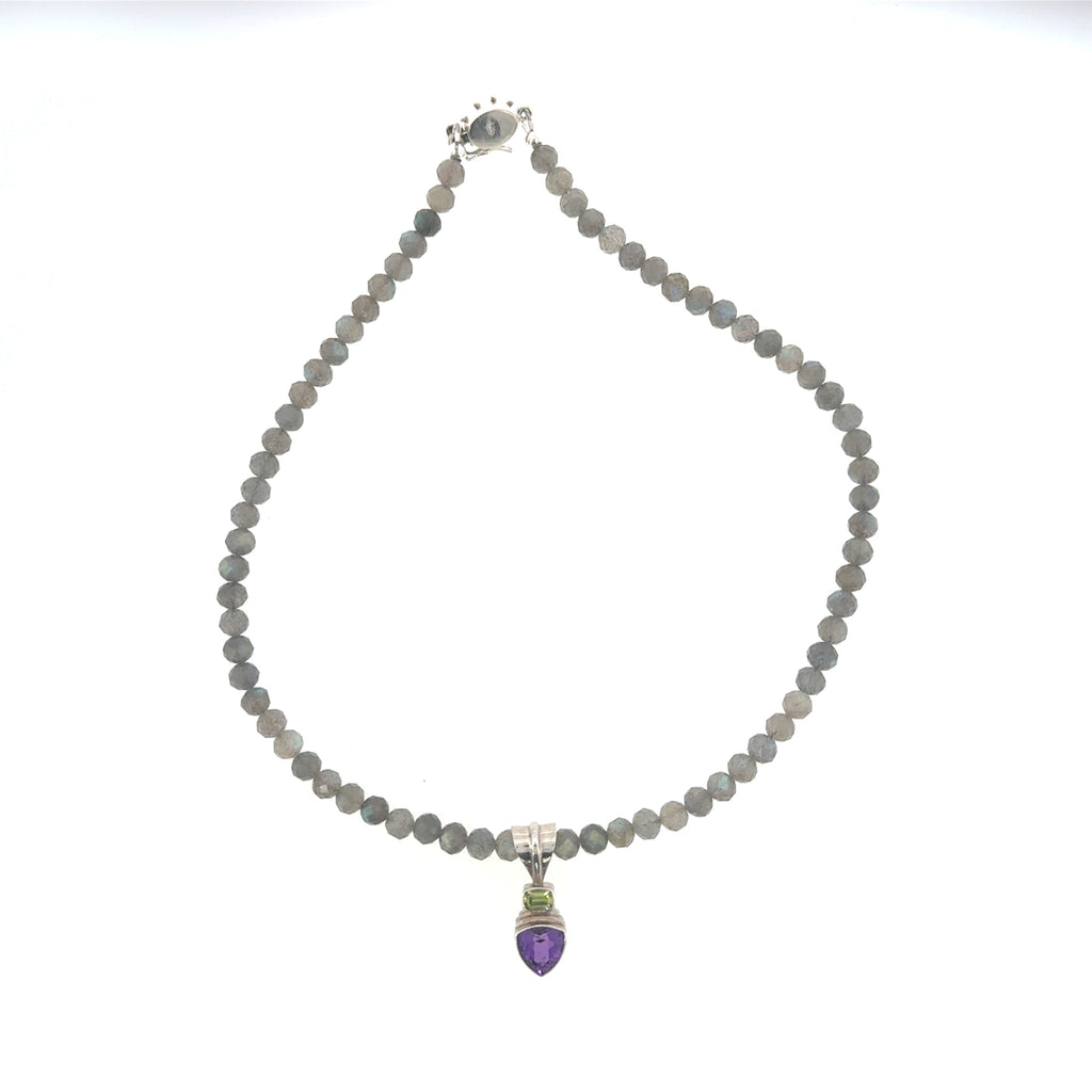 Labradorite, Amethyst & Peridot Sterling Silver Necklace