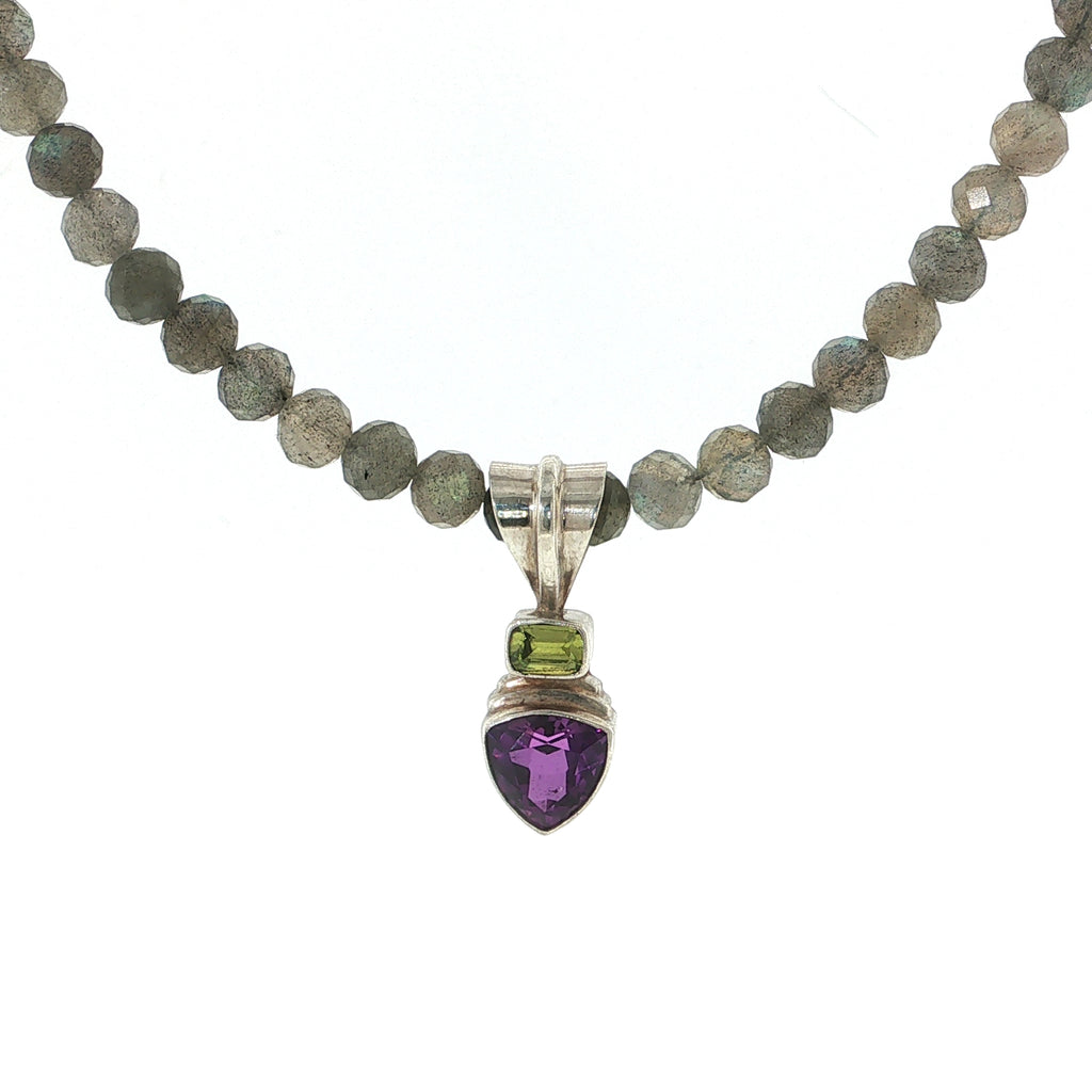 Labradorite, Amethyst & Peridot Sterling Silver Necklace