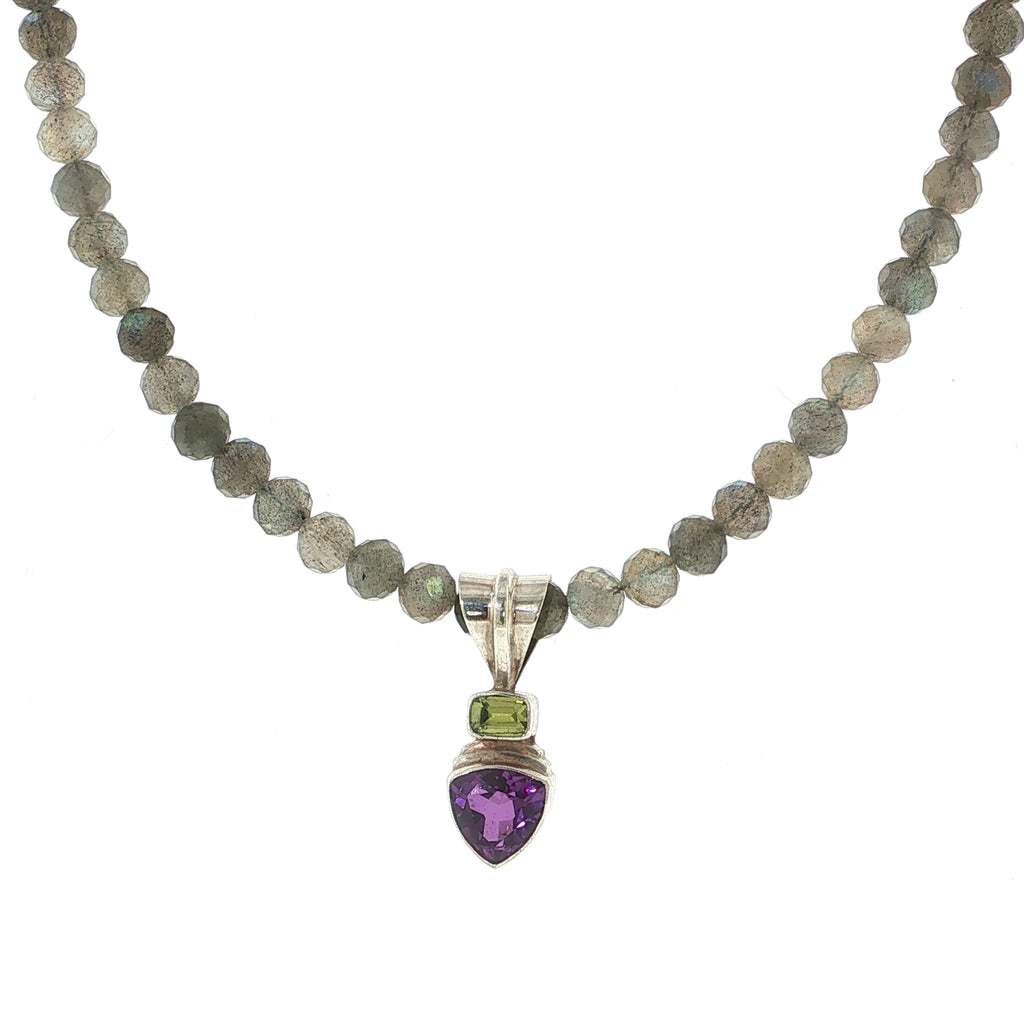 Labradorite, Amethyst & Peridot Sterling Silver Necklace