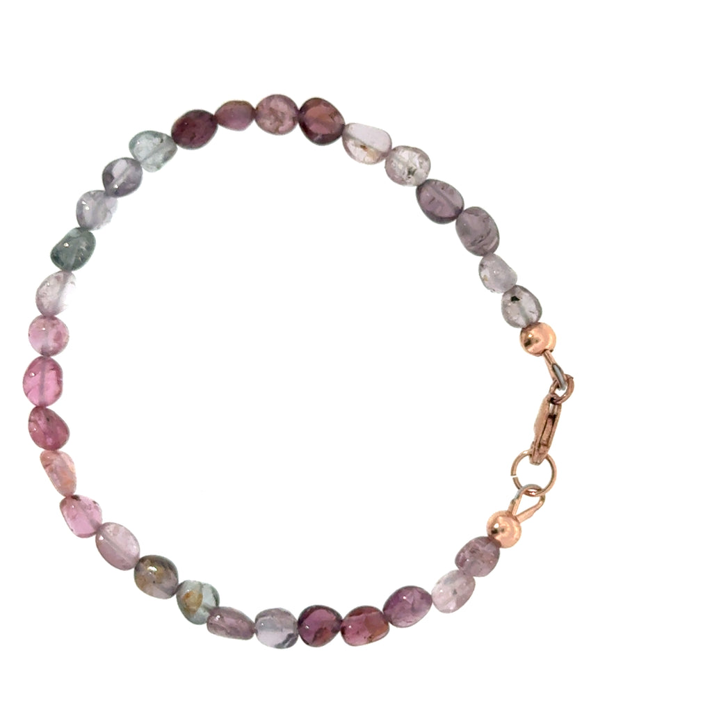 Multi Red Spinel gemstone bracelet 6.5'' rose gold-filled lobster claw