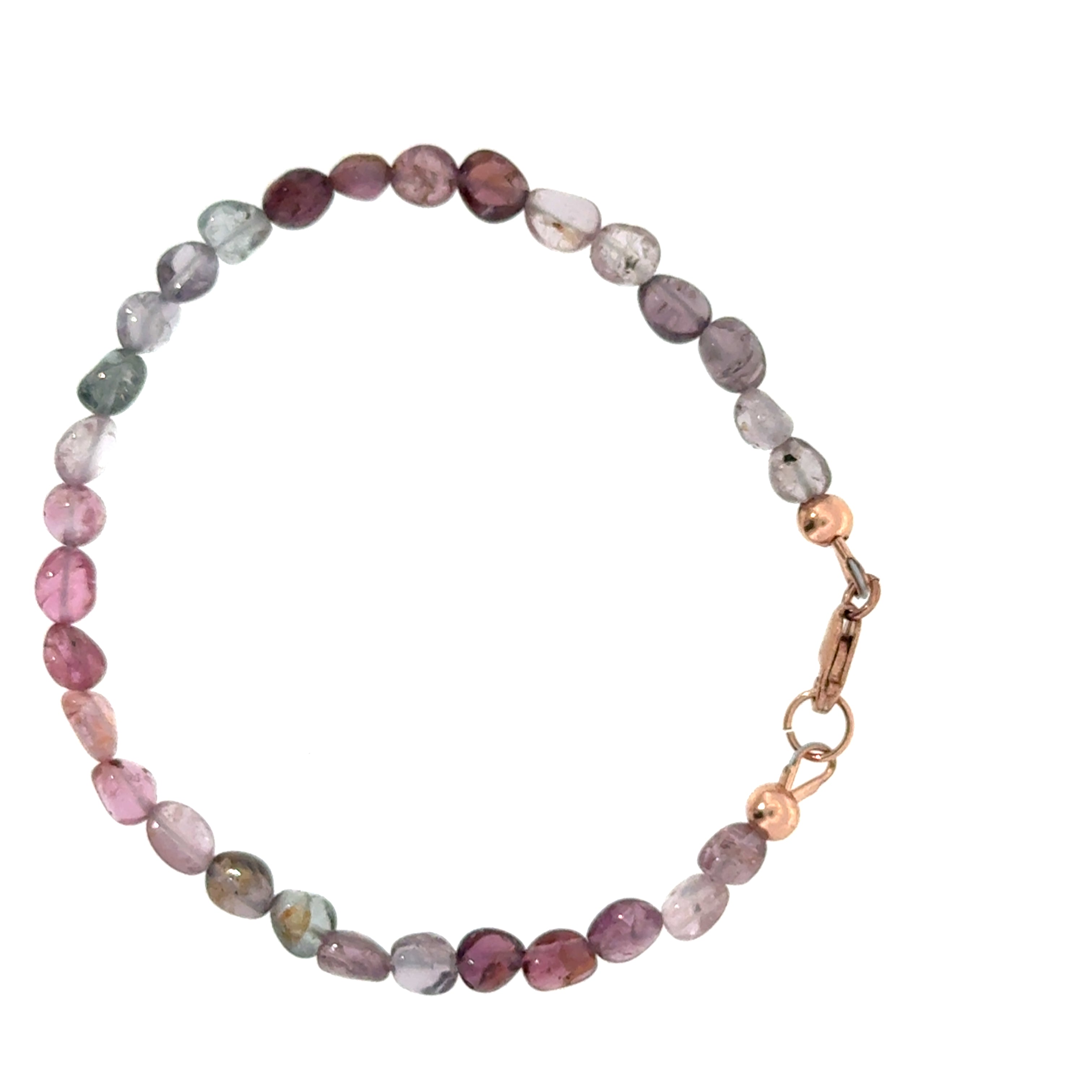 Multi Red Spinel gemstone bracelet 6.5'' rose gold-filled lobster claw
