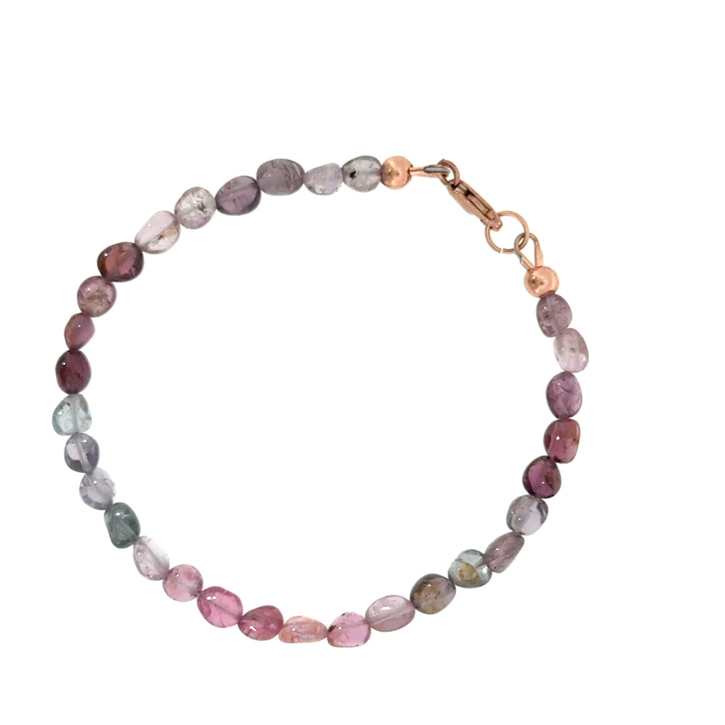 Multi Red Spinel gemstone bracelet 6.5'' rose gold-filled lobster claw