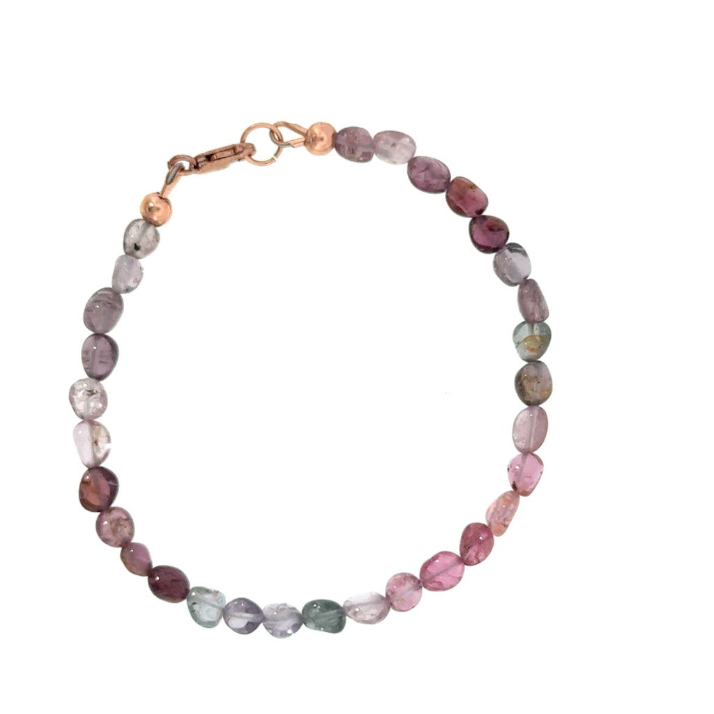 Multi Red Spinel gemstone bracelet 6.5'' rose gold-filled lobster claw