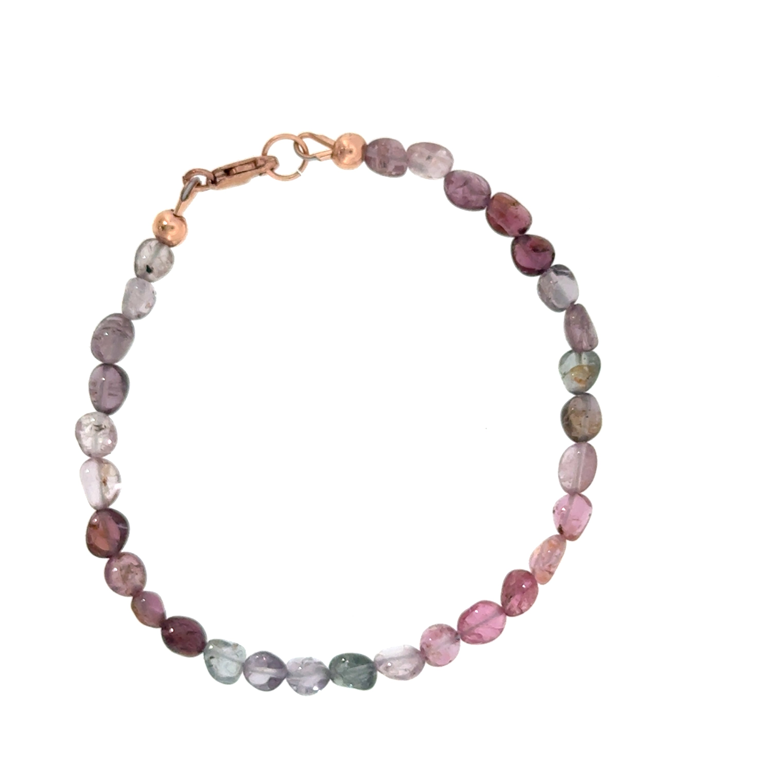 Multi Red Spinel gemstone bracelet 6.5'' rose gold-filled lobster claw