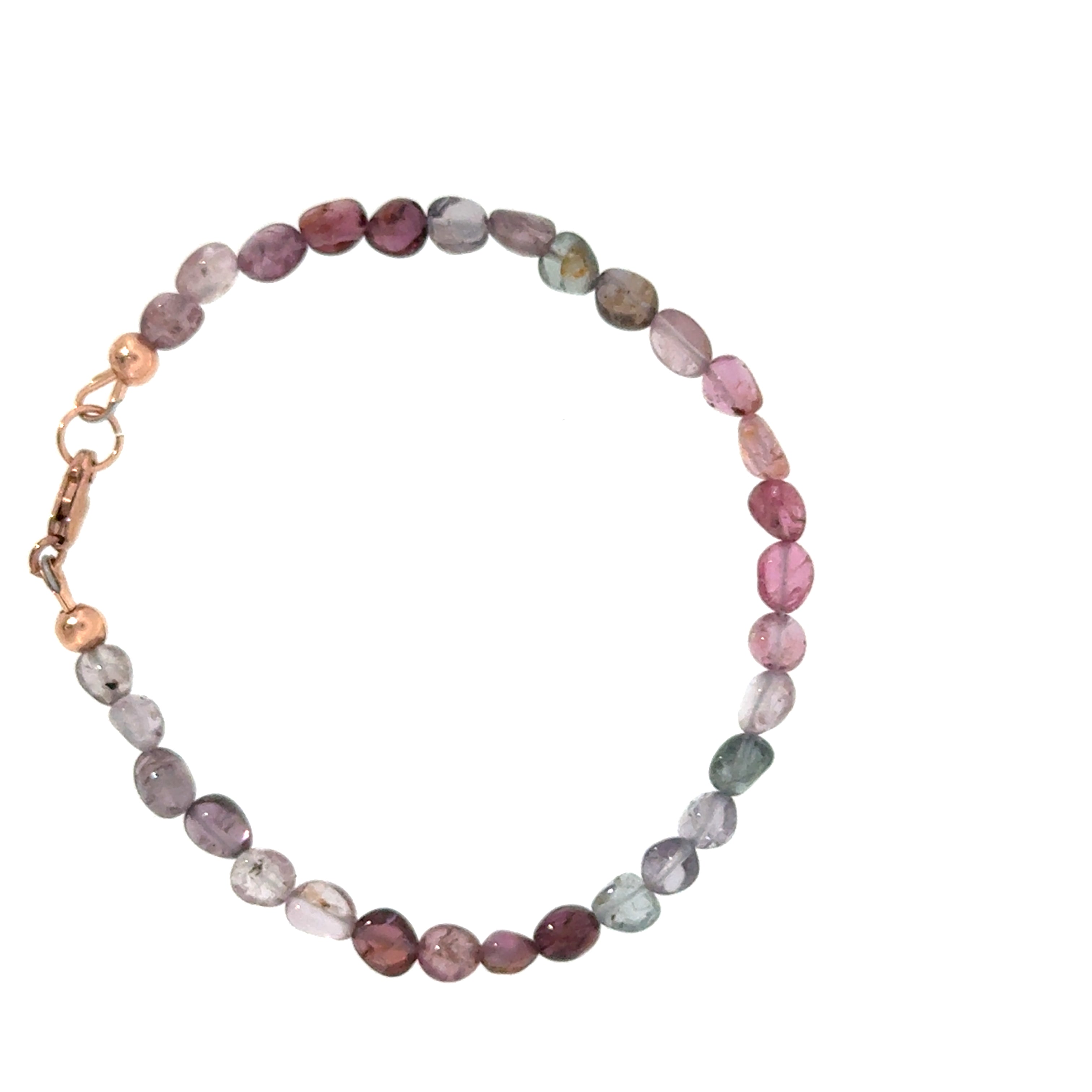 Multi Red Spinel gemstone bracelet 6.5'' rose gold-filled lobster claw