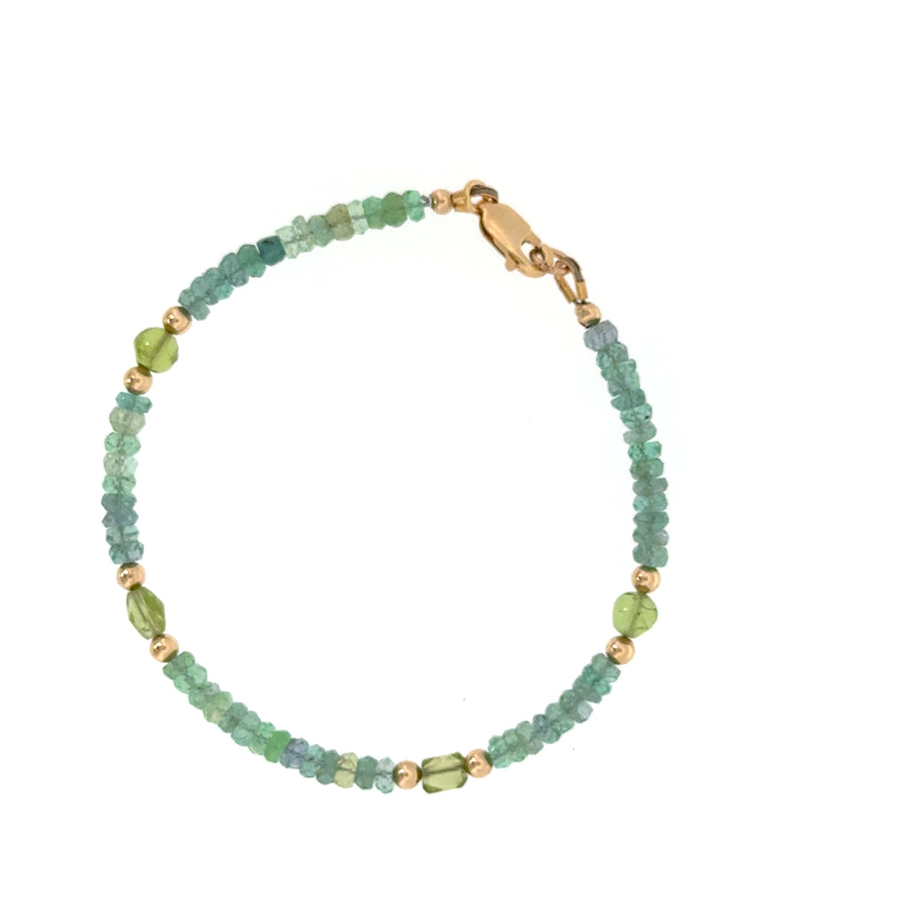 Kornerupine & Peridot Gold-Filled Beaded Bracelet