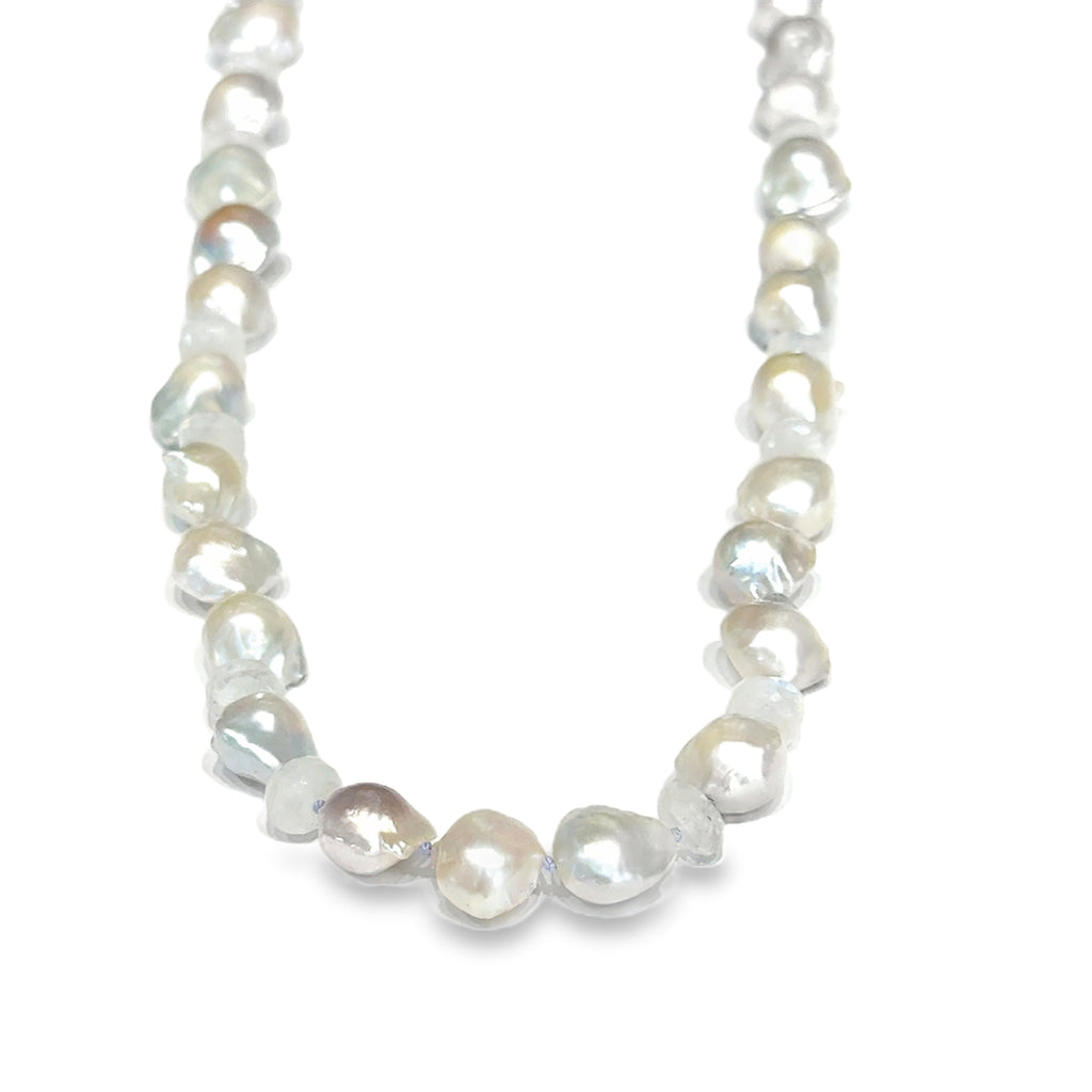 Baroque Pearl "Fire Ball" & Rainbow Moonstone Knotted Necklace