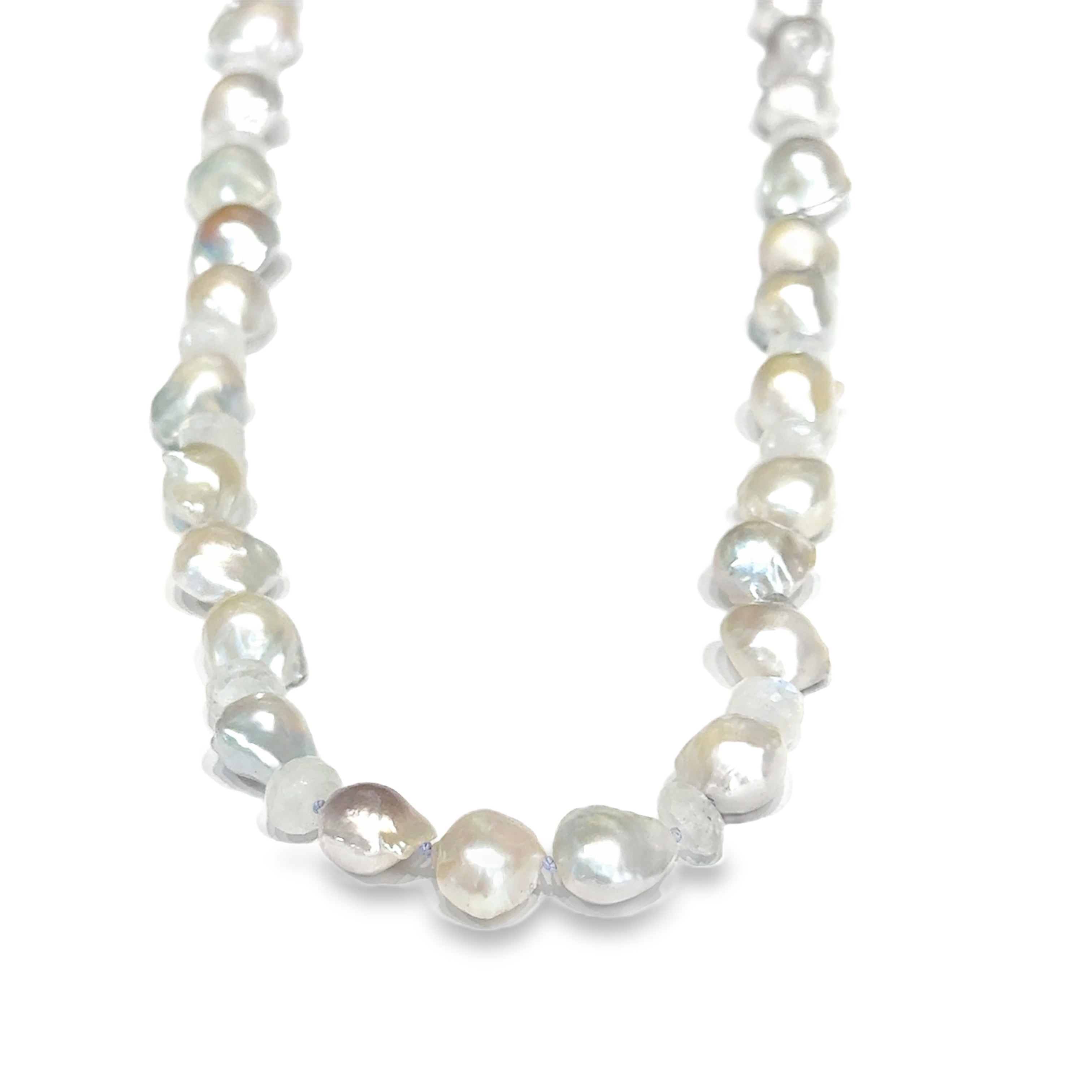 Baroque Pearl "Fire Ball" & Rainbow Moonstone Knotted Necklace