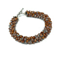 Brown Ceramic Crocheted Bracelet, Size 7, Blue and Black Accents, Sterling Silver Toggle