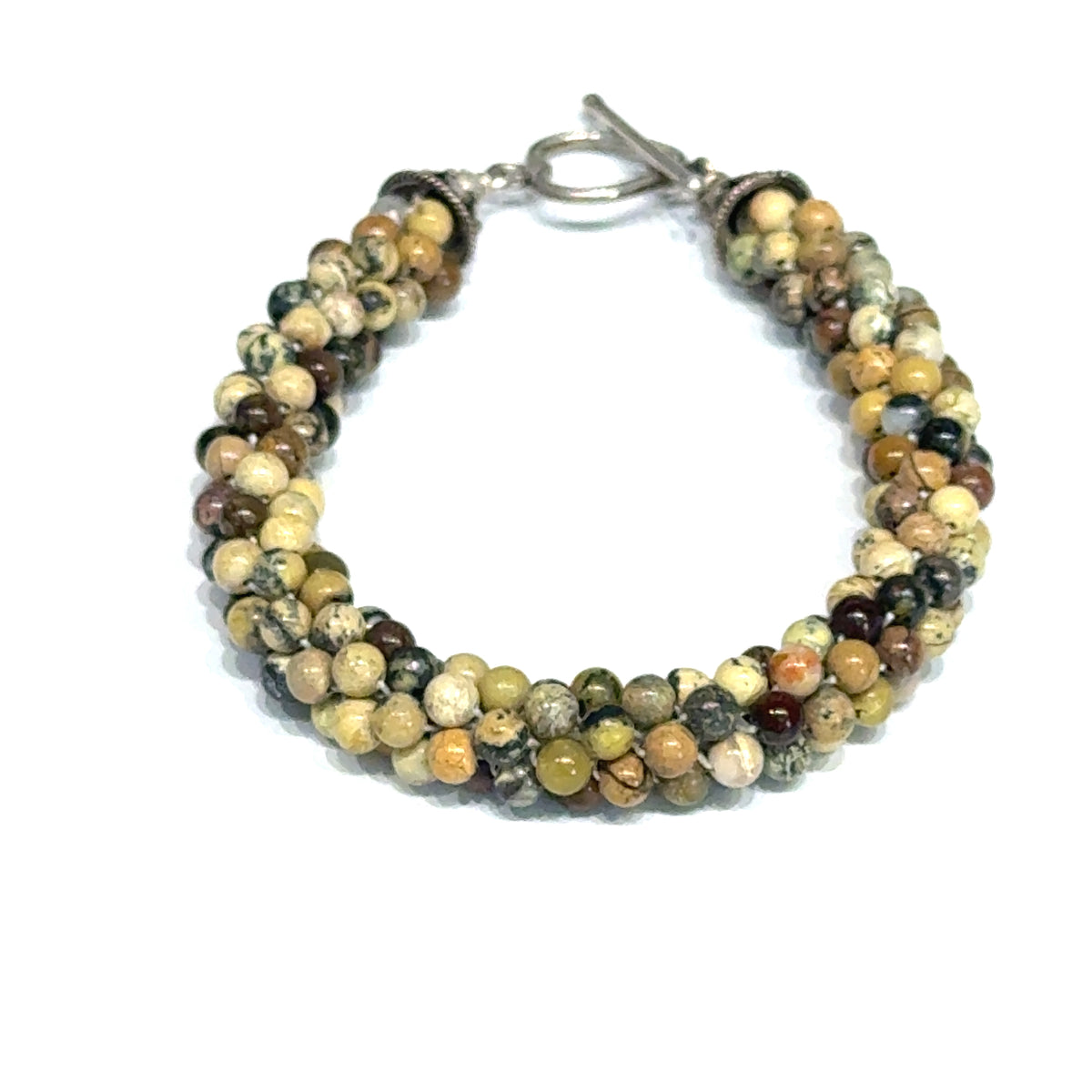 Leopard Skin Jasper Gemstone Crocheted Bracelet