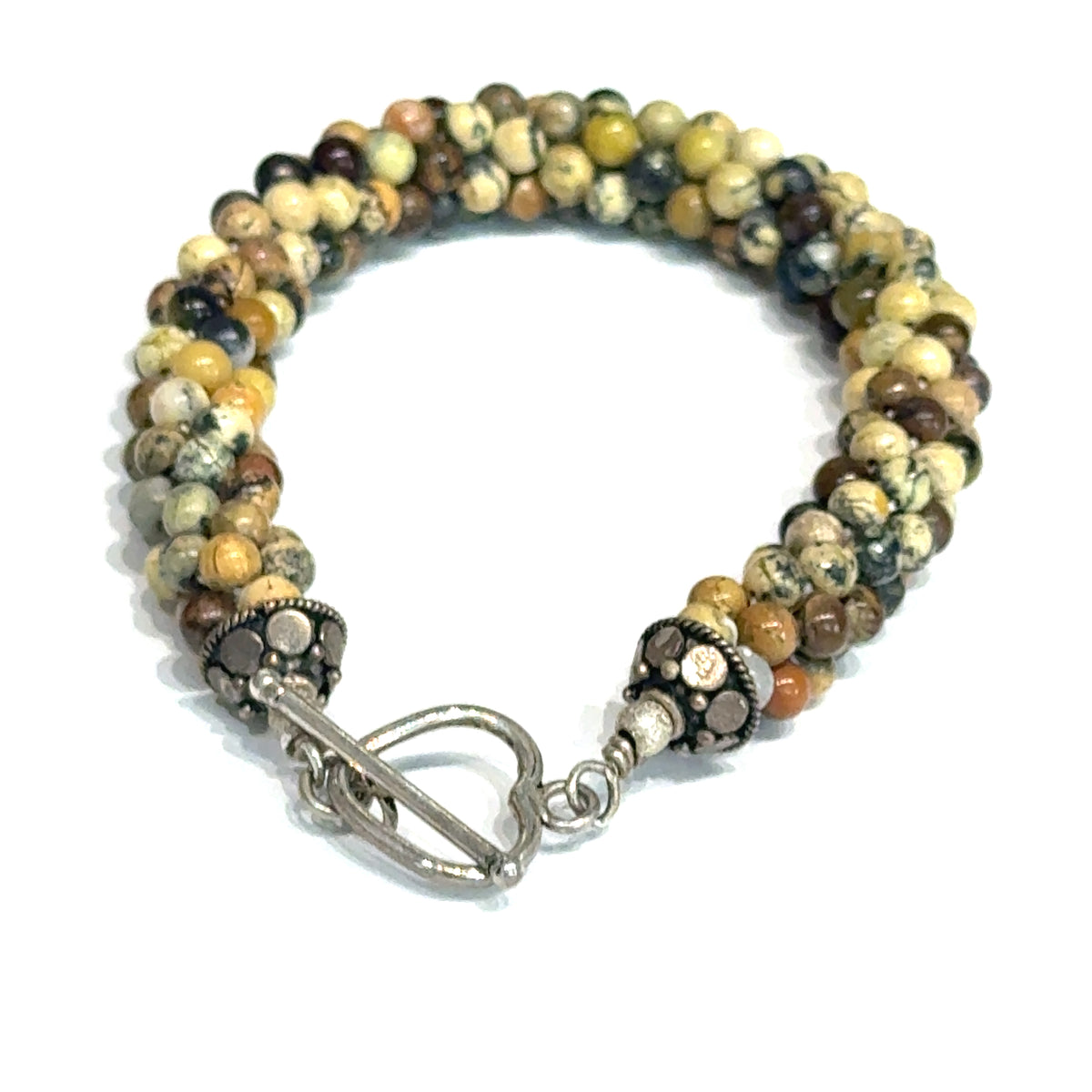 Leopard Skin Jasper Gemstone Crocheted Bracelet
