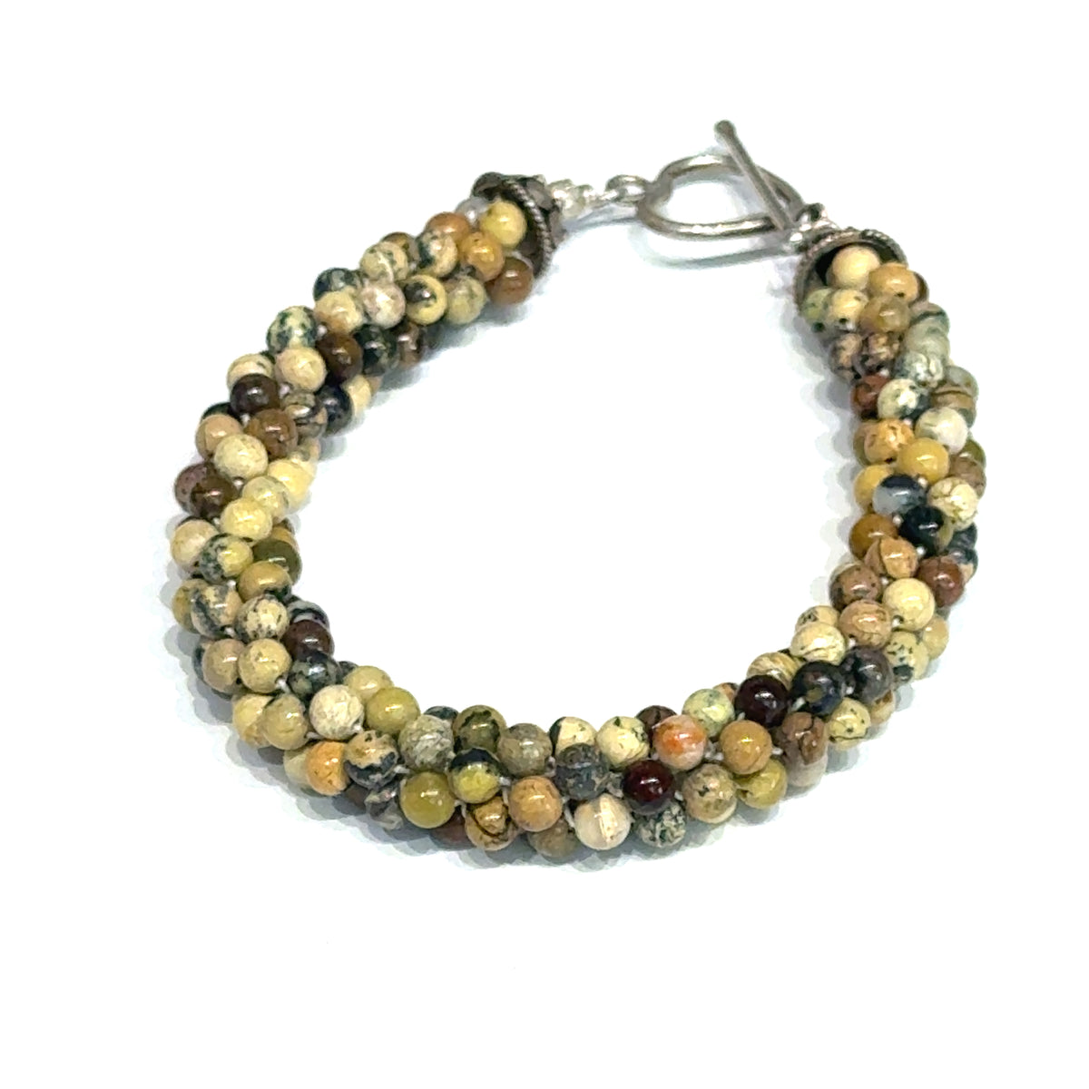 Leopard Skin Jasper Gemstone Crocheted Bracelet