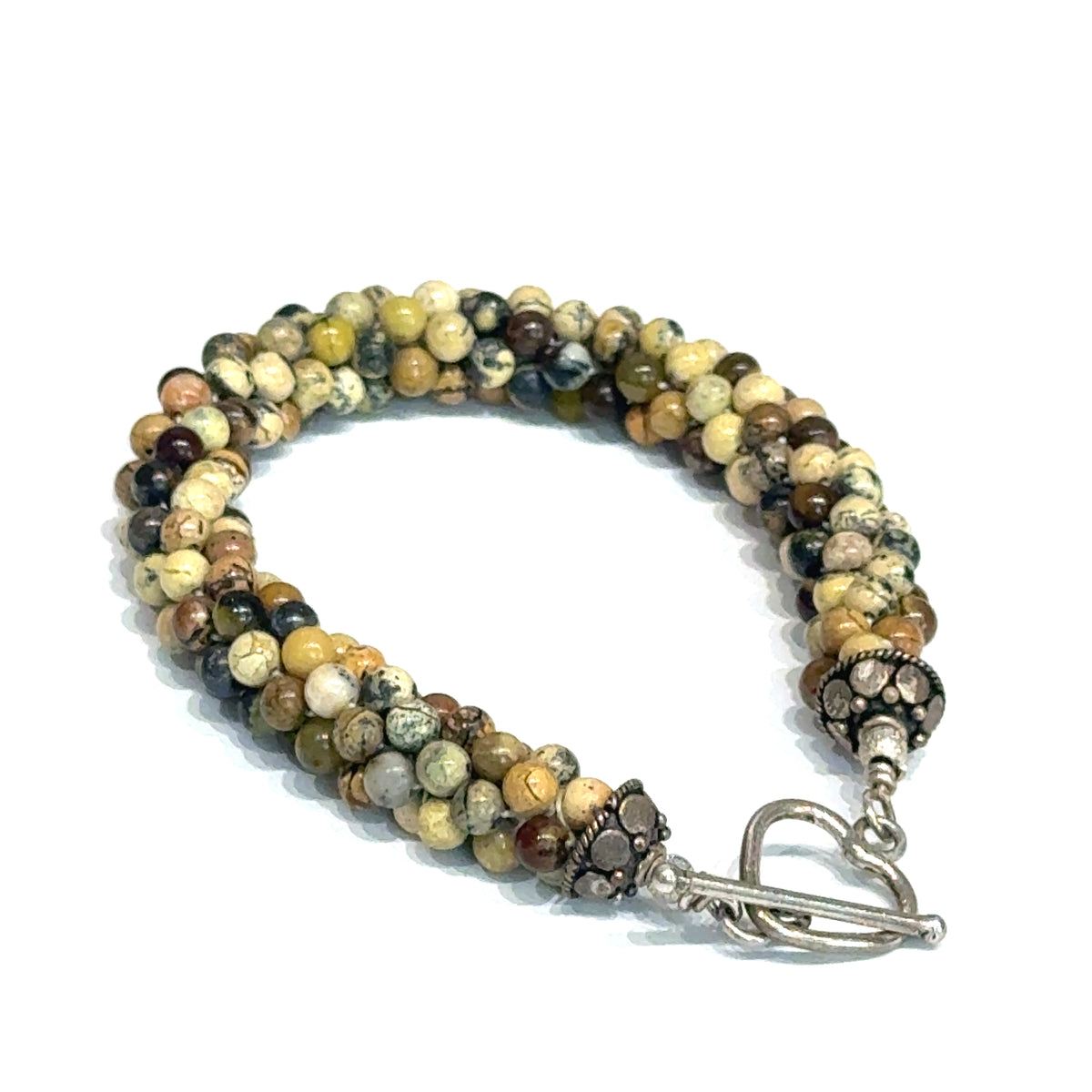 Leopard Skin Jasper Gemstone Crocheted Bracelet