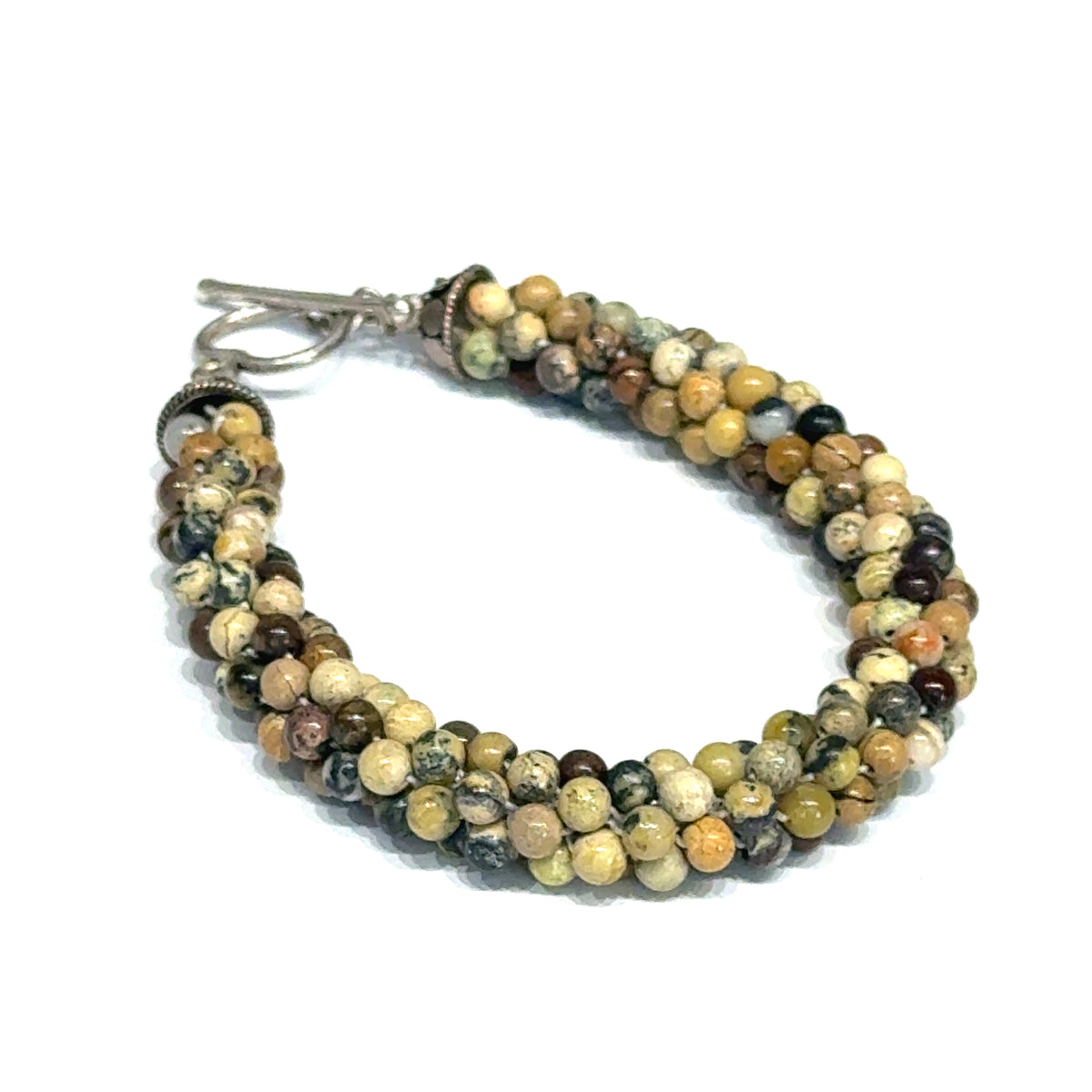 Leopard Skin Jasper Gemstone Crocheted Bracelet