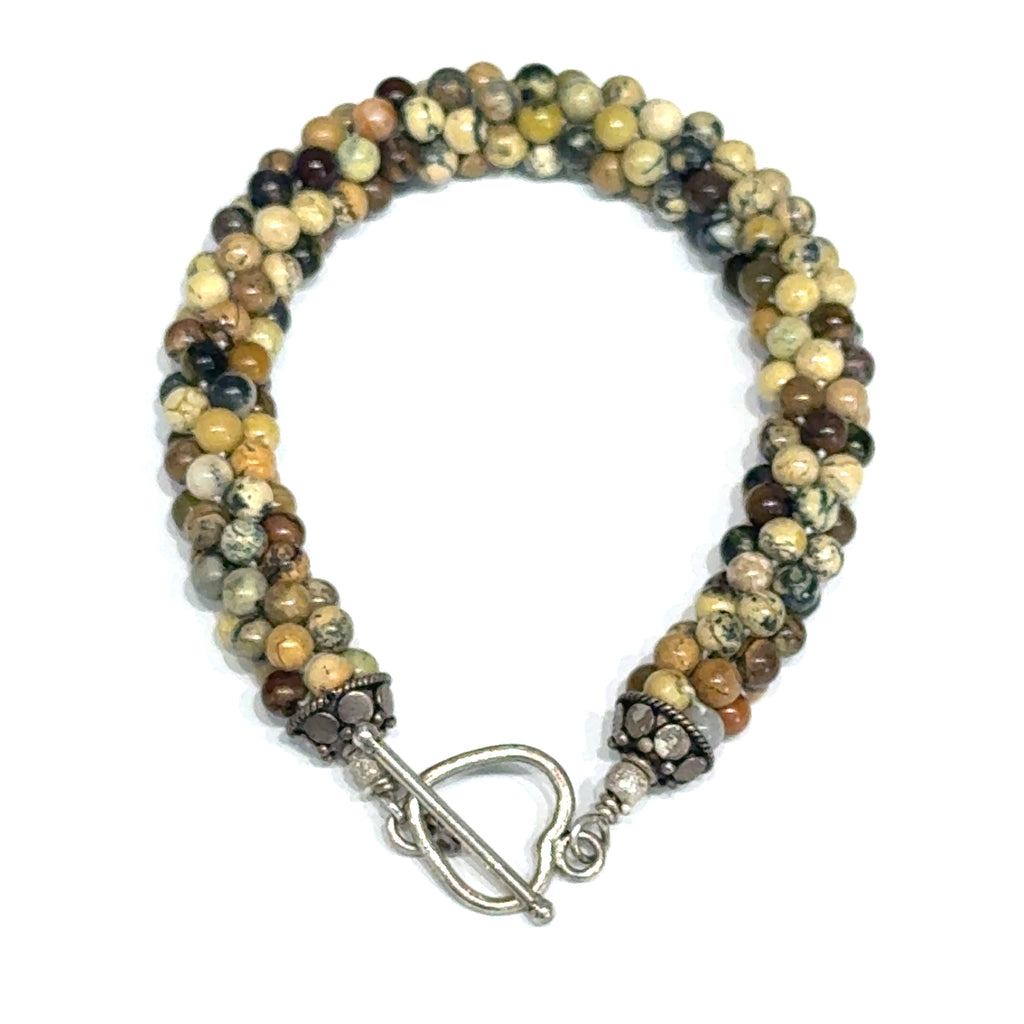 Leopard Skin Jasper Gemstone Crocheted Bracelet