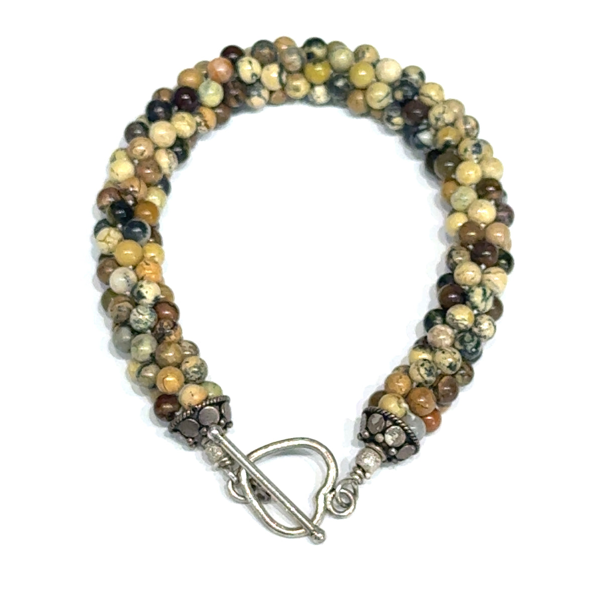 Leopard Skin Jasper Gemstone Crocheted Bracelet