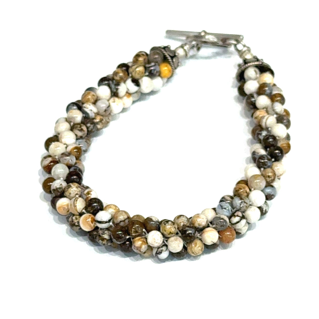 Striped Jasper Gemstone Crocheted Bracelet
