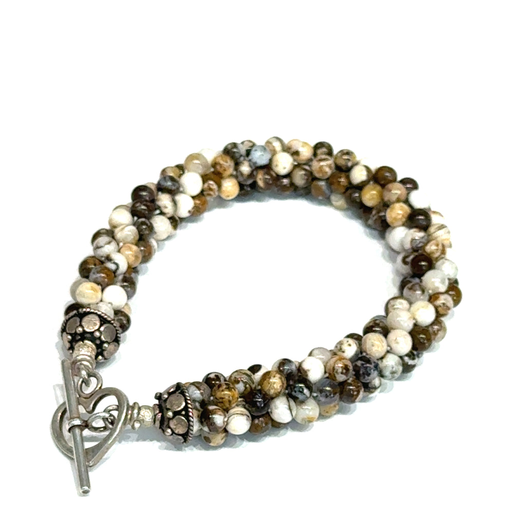 Striped Jasper Gemstone Crocheted Bracelet