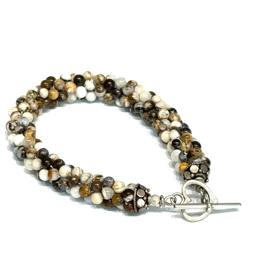 Striped Jasper Gemstone Crocheted Bracelet