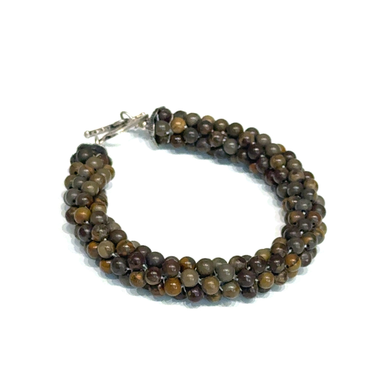 Brown Line Jasper Bulgarian Crochet Bracelet | Sterling Silver Rectangle Toggle | 6.75 In | Handmade | Boston | Root Chakra Grounding | Reiki Charged