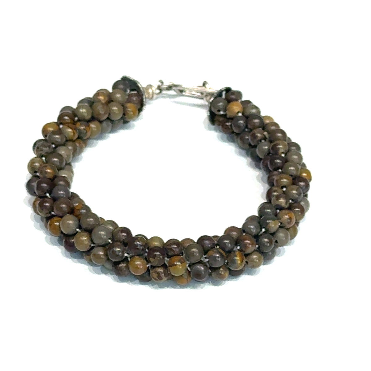 Brown Line Jasper Bulgarian Crochet Bracelet | Sterling Silver Rectangle Toggle | 6.75 In | Handmade | Boston | Root Chakra Grounding | Reiki Charged