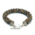 Brown Line Jasper Bulgarian Crochet Bracelet | Sterling Silver Rectangle Toggle | 6.75 In | Handmade | Boston | Root Chakra Grounding | Reiki Charged