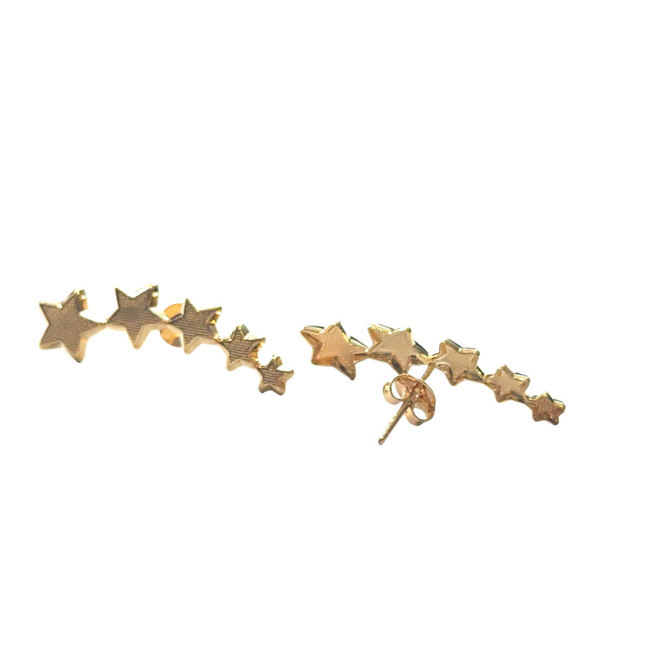 18K gold-filled star ear climber studs celestial design hypoallergenic 1.10 inch, on a white background, close up one front and one back view. 