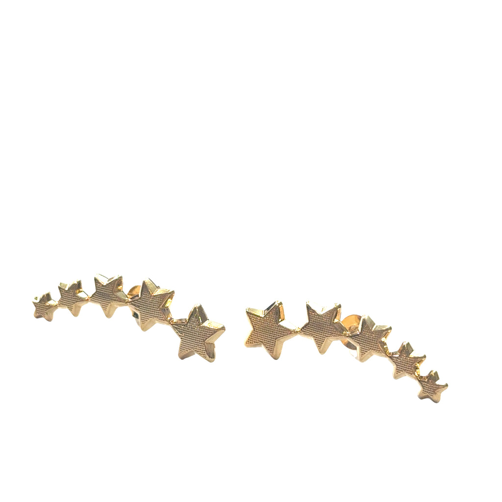 18K gold-filled star ear climber studs celestial design hypoallergenic 1.10 inch, on a white background, close up one front  view. 