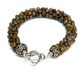 Brown Jasper Tubular Crochet Bracelet | Sterling Silver Circular Toggle | 7 Inches | Handmade Boston