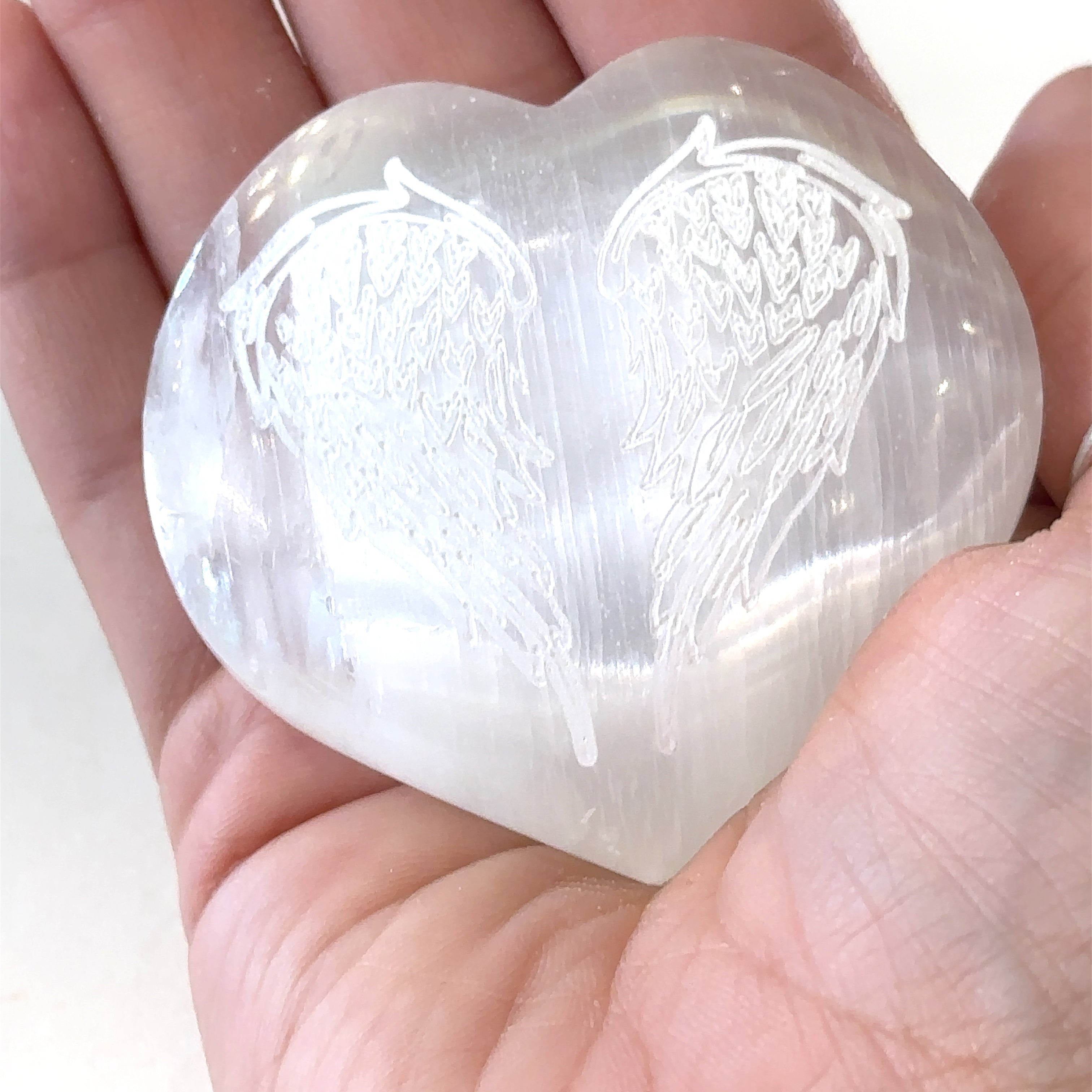 Selenite heart shaped gemstone