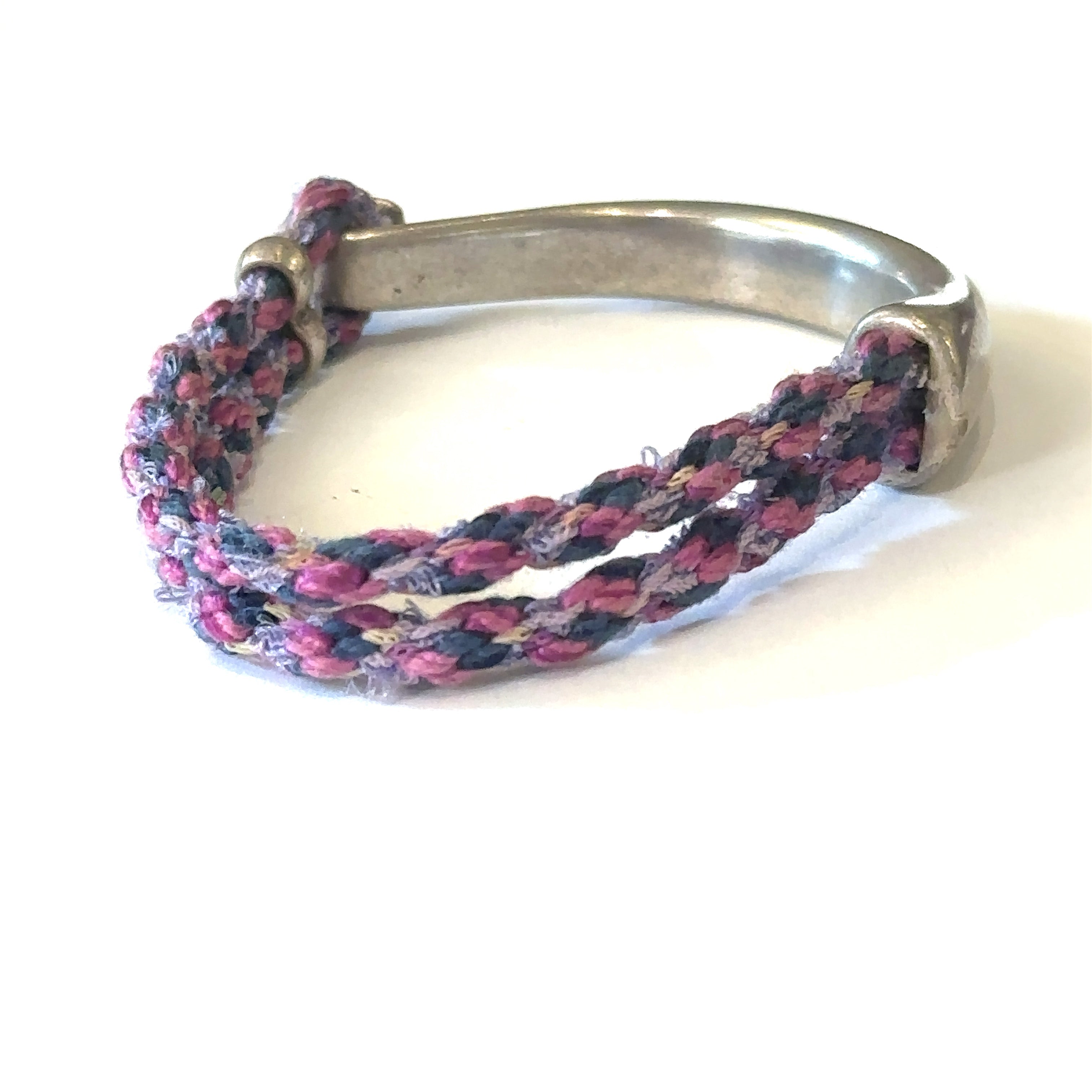 Pink, blue, grey Kumihimo Braided bracelet with Silver hook clasp size 6.75