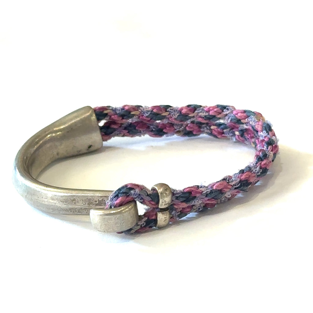 Pink, blue, grey Kumihimo Braided bracelet with Silver hook clasp size 6.75